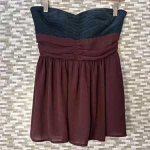 Maeve Strapless blouse in Teal and Burgundy